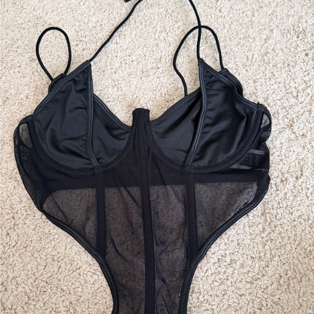 SHEIN Black Mesh Bodysuit Top